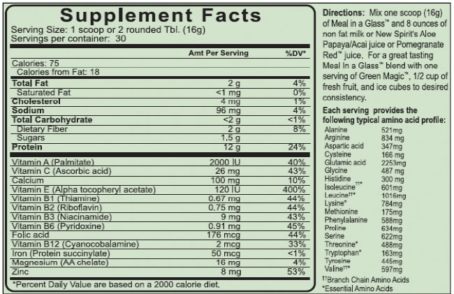 Meal In A Glass Supplement Facts